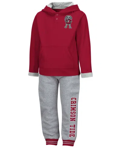 Colosseum Babies' Toddler Boys And Girls Boy's Crimson, Heathered Gray Alabama Crimson Tide Poppies Hoodie And Sweatpa In Crimson,heathered Gray