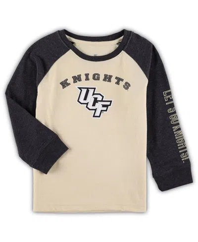 Colosseum Babies' Toddler Boys And Girls  Heathered Gold, Heathered Charcoal Ucf Knights Two-hit Raglan Long In Heathered Gold,heathered Charcoal