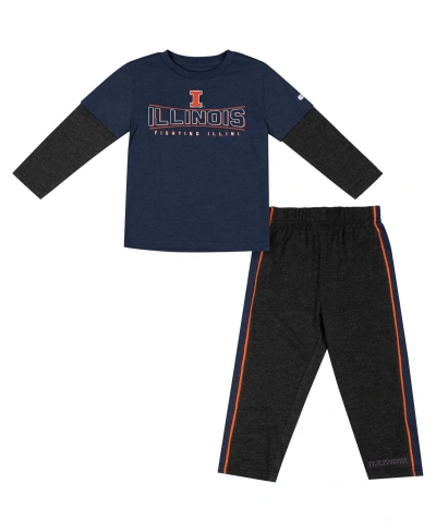 Colosseum Babies' Toddler Boys And Girls  Navy, Black Illinois Fighting Illini Long Sleeve T-shirt And Pants In Navy,black