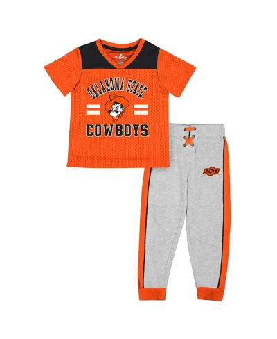 Colosseum Babies' Toddler Boys And Girls  Orange, Heather Gray Oklahoma State Cowboys Ka-boot-it Jersey And P In Orange,heather Gray