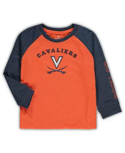Colosseum Babies' Toddler Boys And Girls  Orange, Heathered Navy Virginia Cavaliers Two-hit Raglan Long Sleev In Orange,heathered Navy