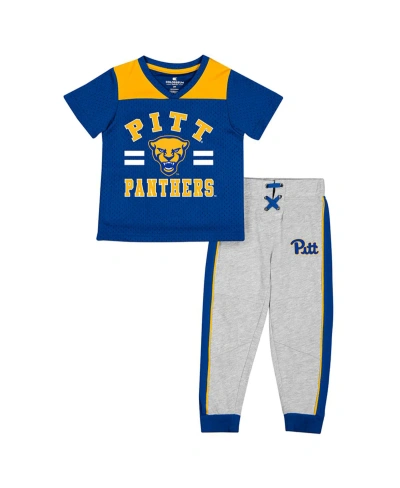 Colosseum Babies' Toddler Boys And Girls  Royal, Heather Gray Pitt Panthers Ka-boot-it Jersey And Pants Set In Royal,heather Gray