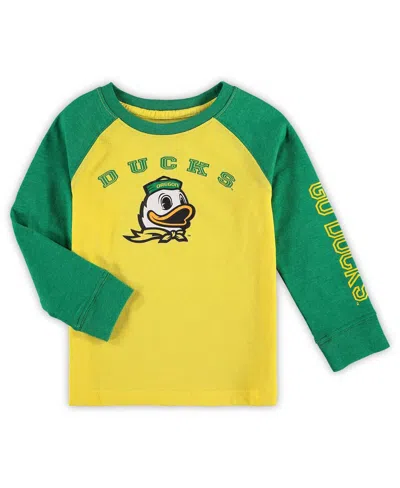 Colosseum Babies' Toddler Boys And Girls  Yellow Oregon Ducks Long Sleeve Raglan T-shirt