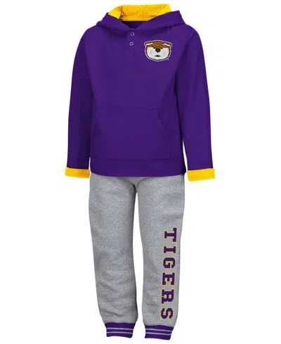 Colosseum Babies' Toddler Boys And Girls Purple, Heathered Gray Lsu Tigers Poppies Hoodie And Sweatpants Set, Pack Of In Purple,heathered Gray