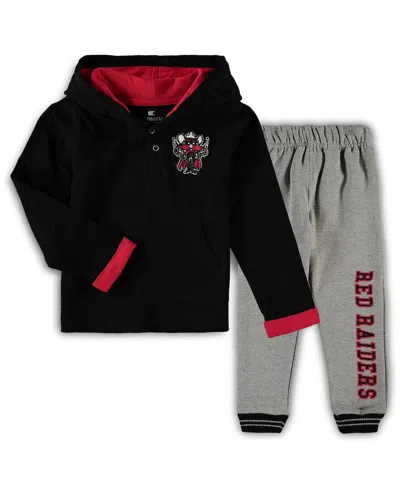 Colosseum Babies' Toddler Boys  Black, Heathered Gray Texas Tech Red Raiders Poppies Hoodie And Sweatpants Se In Black,heathered Gray