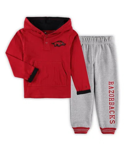 Colosseum Babies' Toddler Boys  Cardinal, Heathered Gray Arkansas Razorbacks Poppies Pullover Hoodie And Swea In Cardinal,heathered Gray