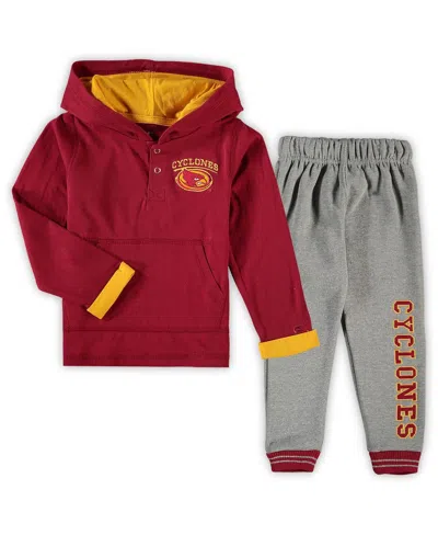 Colosseum Babies' Toddler Boys  Cardinal, Heathered Gray Iowa State Cyclones Poppies Hoodie And Sweatpants Se In Cardinal,heathered Gray