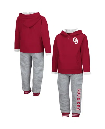 Colosseum Babies' Toddler Boys  Crimson And Heathered Gray Oklahoma Sooners Poppies Pullover Hoodie And Sweat In Crimson,heathered Gray