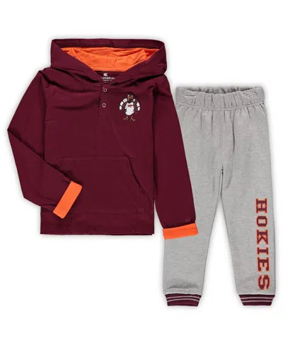 Colosseum Babies' Toddler Boys  Maroon, Heathered Gray Virginia Tech Hokies Poppies Hoodie And Sweatpants Set In Maroon,heathered Gray