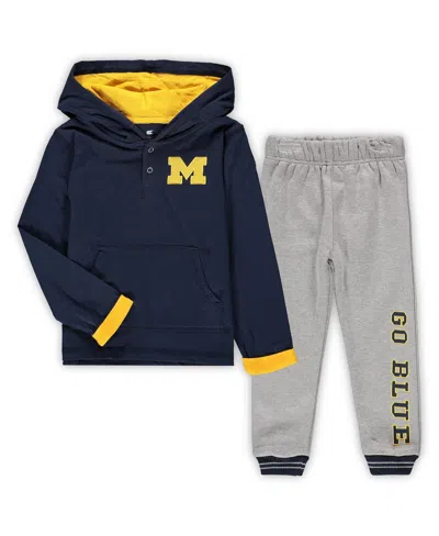 Colosseum Babies' Toddler Boys  Navy And Heathered Gray Michigan Wolverines Poppies Hoodie And Sweatpants Set In Navy,heathered Gray