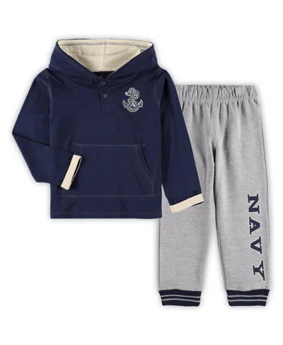Colosseum Babies' Toddler Boys  Navy And Heathered Gray Navy Midshipmen Poppies Pullover Hoodie And Sweatpant In Navy,heathered Gray