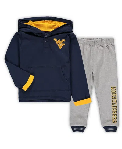 Colosseum Babies' Toddler Boys  Navy, Heathered Gray West Virginia Mountaineers Poppies Hoodie And Sweatpants In Navy,heathered Gray