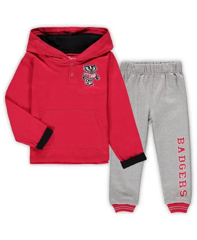 Colosseum Babies' Toddler Boys  Red, Heathered Gray Wisconsin Badgers Poppies Hoodie And Sweatpants Set In Red,heathered Gray