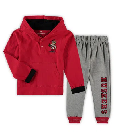 Colosseum Babies' Toddler Boys  Scarlet, Heathered Gray Nebraska Huskers Poppies Hoodie And Sweatpants Set In Scarlet,heathered Gray