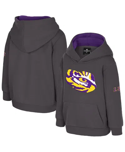 Colosseum Babies' Toddler Charcoal Lsu Tigers Big Logo Volume Fleece Pullover Hoodie In Brown