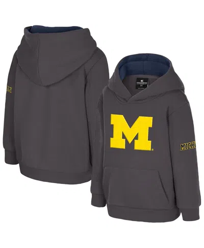 Colosseum Babies' Toddler Charcoal Michigan Wolverines Big Logo Volume Fleece Pullover Hoodie In Black