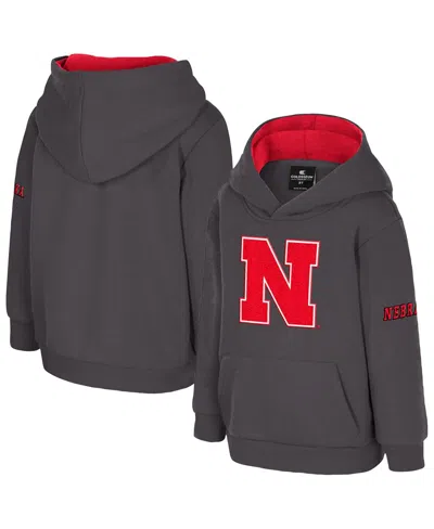 Colosseum Babies' Toddler Charcoal Nebraska Huskers Big Logo Volume Fleece Pullover Hoodie In Black