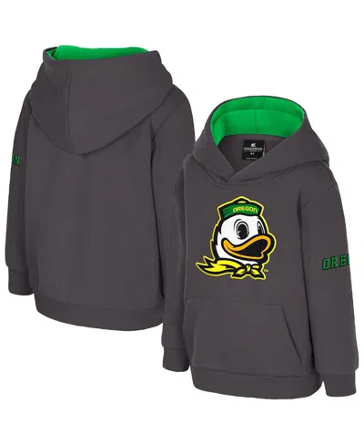 Colosseum Babies' Toddler Charcoal Oregon Ducks Big Logo Volume Fleece Pullover Hoodie In Black
