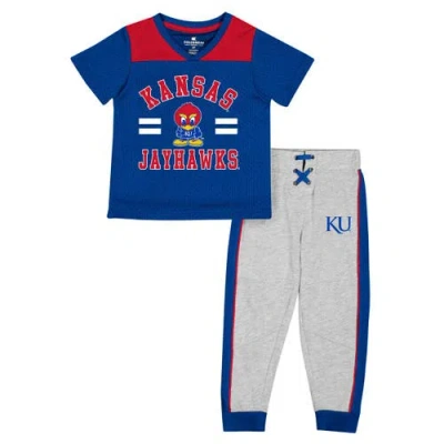 Colosseum Kids' Toddler  Royal/heather Gray Kansas Jayhawks Ka-boot-it Jersey & Pants Set In Multi