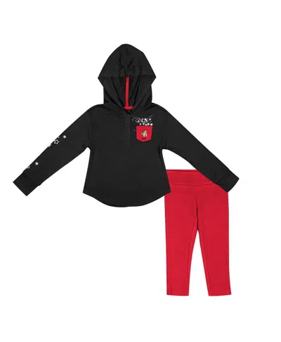 Colosseum Babies' Toddler Girls  Black, Scarlet Nebraska Huskers Most Delightful Way Long Sleeve Hoodie T-shi In Black,scarlet
