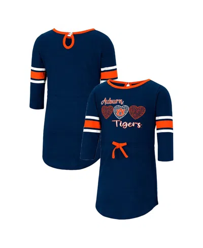 Colosseum Babies' Toddler Girls  Heathered Navy Auburn Tigers Poppin Sleeve Stripe Dress