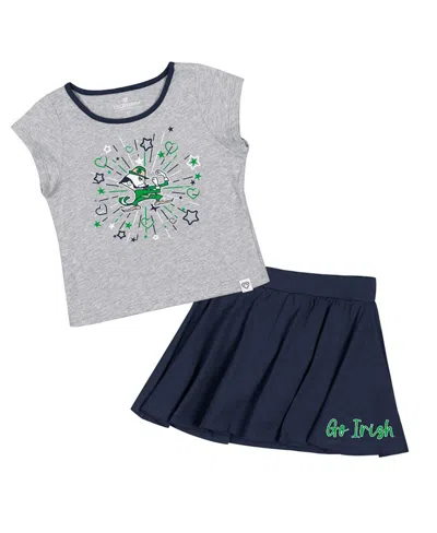 Colosseum Toddler Girls Heather Gray/navy Notre Dame Fighting Irish Two-piece Minds For Molding T-shirt Skirt In Heather Gray,navy