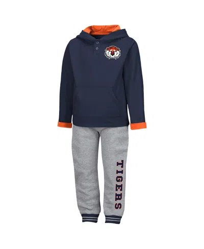 Colosseum Babies' Toddler Navy/heather Gray Auburn Tigers Poppies Hoodie Sweatpants Set In Navy,heather Gray