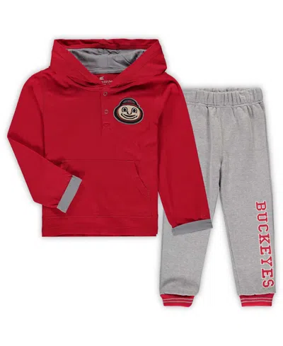 Colosseum Babies' Toddler Scarlet, Heathered Gray Ohio State Buckeyes Poppies Hoodie And Sweatpants Set In Scarlet,heathered Gray