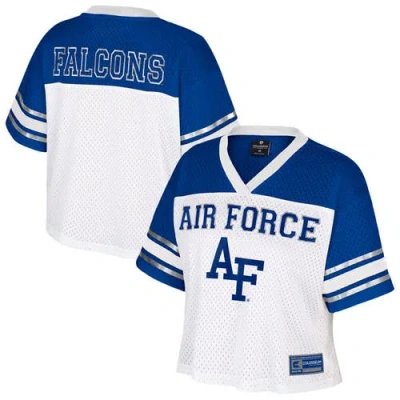 Colosseum White Air Force Falcons Treasure Cropped Football Jersey In Blue