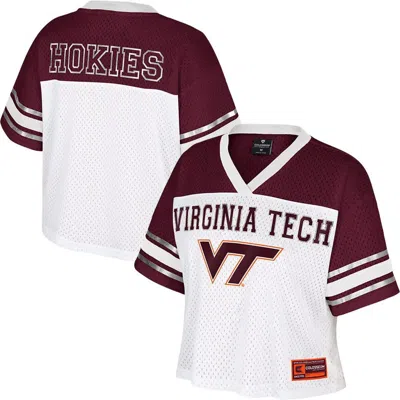 Colosseum White Virginia Tech Hokies Treasure Cropped Football Jersey In Multi