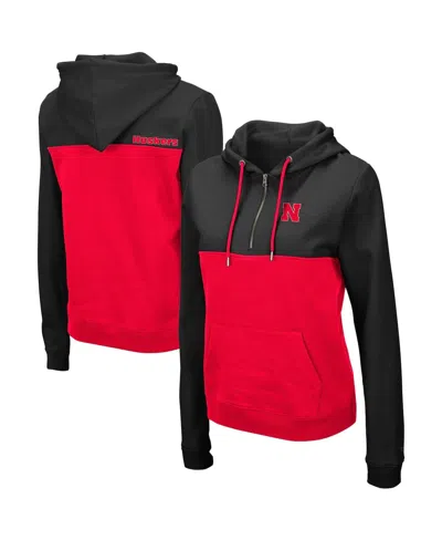 Colosseum Women's Black And Red Nebraska Huskers Aidan Half-zip Hoodie In Black,red