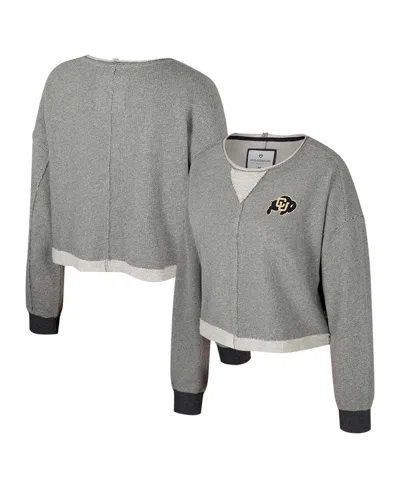 Colosseum Women's Charcoal Colorado Buffaloes Magnum Scoop Neck Cropped Pullover Sweatshirt In Gray
