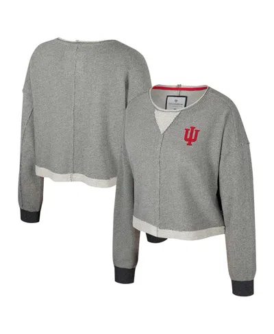 Colosseum Women's Charcoal Indiana Hoosiers Magnum Scoop Neck Cropped Pullover Sweatshirt In Gray