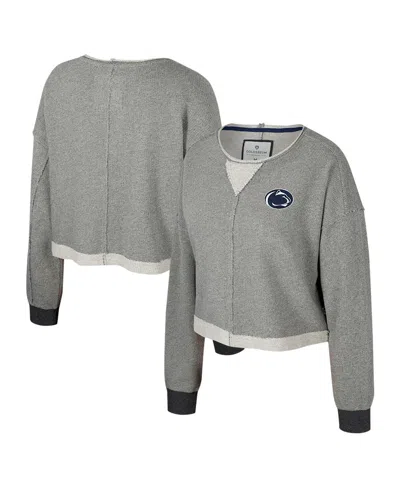 Colosseum Women's Charcoal Penn State Nittany Lions Magnum Scoop Neck Cropped Pullover Sweatshirt In Gray