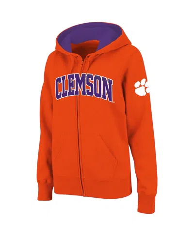 COLOSSEUM WOMEN'S CLEMSON TIGERS ARCHED NAME FULL-ZIP HOODIE