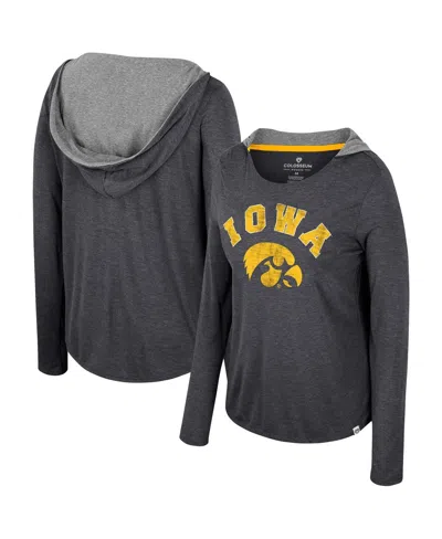 Colosseum Black Iowa Hawkeyes Distressed Heather Long Sleeve Hoodie T-shirt