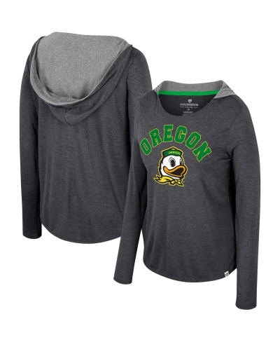 Colosseum Women's  Black Oregon Ducks Distressed Heather Long Sleeve Hoodie T-shirt
