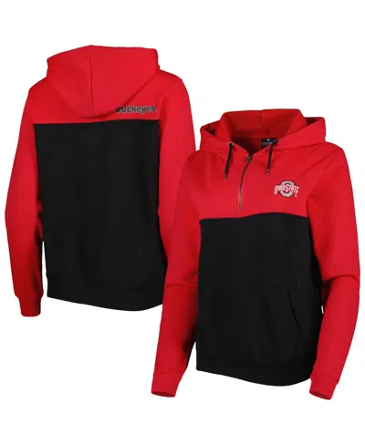 Colosseum Women's  Black, Scarlet Ohio State Buckeyes Aidan Lightweight Quarter-zip Hoodie In Black,scarlet