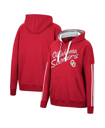 Colosseum Women's  Crimson Oklahoma Sooners Serena Oversized Sleeve Striping V-neck Pullover Hoodie In Red