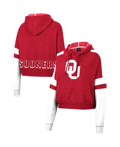 Colosseum Women's  Crimson Oklahoma Sooners Throwback Stripe Arch Logo Cropped Pullover Hoodie