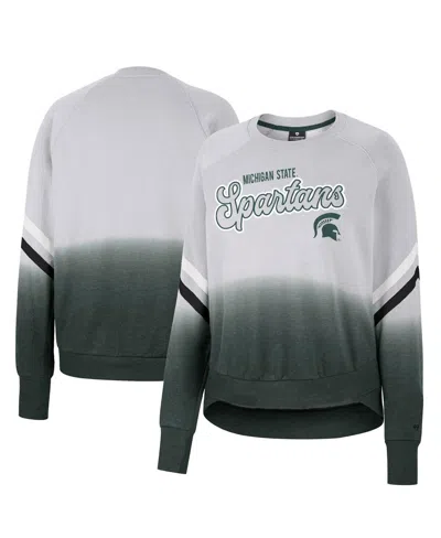 Colosseum Women's  Gray Michigan State Spartans Cue Cards Dip-dye Raglan Pullover Sweatshirt