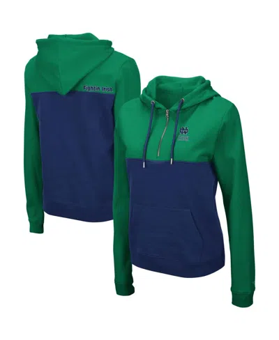Colosseum Women's  Green, Navy Notre Dame Fighting Irish Aidan Half-zip Hoodie In Green,navy