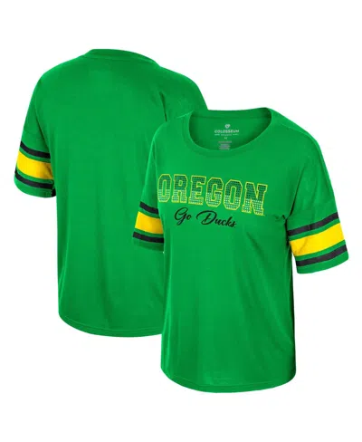 Colosseum Women's  Green Oregon Ducks I'm Gliding Here Rhinestone T-shirt