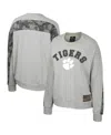 Colosseum Heather Gray Clemson Tigers Oht Military Appreciation Flag Rank Dolman Pullover Sweatshirt In Heather Gray
