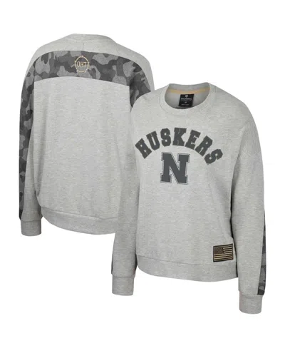 Colosseum Women's  Heather Gray Nebraska Huskers Oht Military-inspired Appreciation Flag Rank Dolman