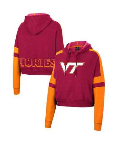Colosseum Women's  Heather Maroon Virginia Tech Hokies Throwback Stripe Arch Logo Cropped Pullover Ho