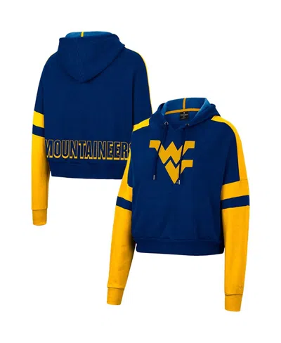 Colosseum Women's  Heather Navy West Virginia Mountaineers Throwback Stripe Arch Logo Cropped Pullove