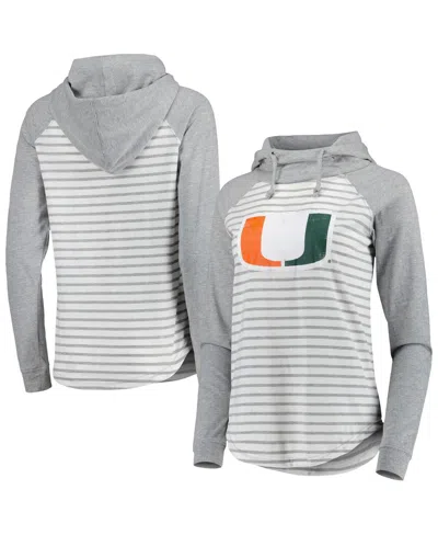 Colosseum Women's  Heathered Gray, White Miami Hurricanes Gloria Raglan Long Sleeve Hoodie T-shirt In Heathered Gray,white