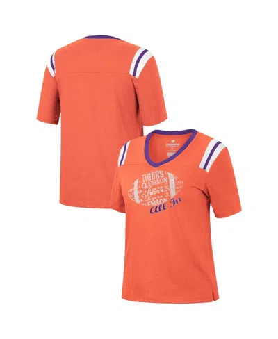 Colosseum Women's  Heathered Orange Clemson Tigers 15 Min Early Football V-neck T-shirt