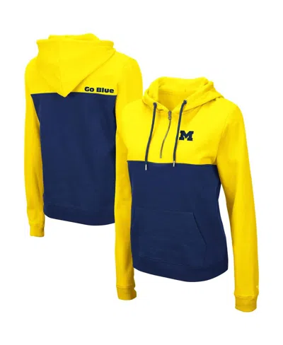 Colosseum Women's  Maize, Navy Michigan Wolverines Aidan Lightweight Quarter-zip Hoodie In Maize,navy
